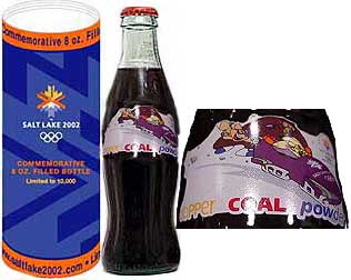 Salt Lake City Olympic Mascot Coca-Cola Bottle in Tube 2002 Coca Cola Olympic Memorabilia
