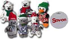 1999 Winter (Mass) Set Sav-on Coca-Cola Bean Bags World of Coca Cola Polar Bears Events