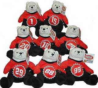 Coca-Cola NASCAR Bottle Cap Bears Set of 9 1998 NASCAR Coca Cola Bottles