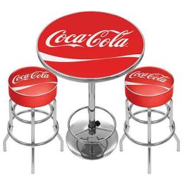 Red Wave Coca-Cola Padded Swivel Bar Stools with Bar Height Table