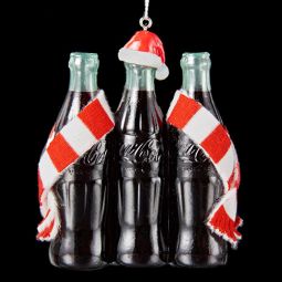 Kurt Adler Coca-Cola 3 Pack Bottles with Hat and Scarf Ornament