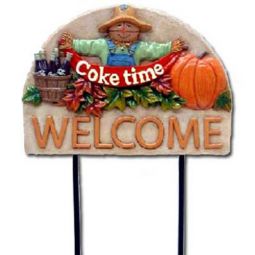 Scarecrow Coke Time Garden Welcome Plaque