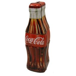 Red Label Coca-Cola Bottle Galvanized Tin Coin Bank