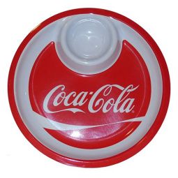 Red Round Melamine Coca-Cola Wave Chip and Dip Tray