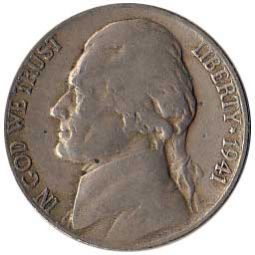 Jefferson Nickel 1941 Composite Coin Mintmark S Grade VF Set 5