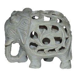 Indian Hand Carved Soap Stone Elephant with Baby Inside Green Figurine