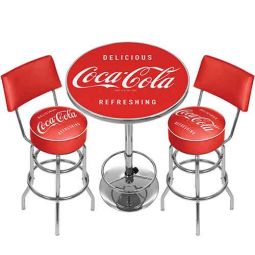 Delicious Coca-Cola Padded Swivel Bar Stools with Back and Bar Table
