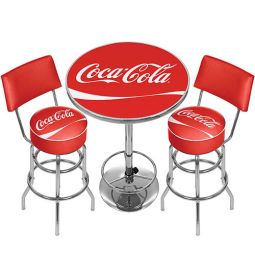 Wave Coca-Cola Padded Swivel Bar Stools with Back and Bar Height Table