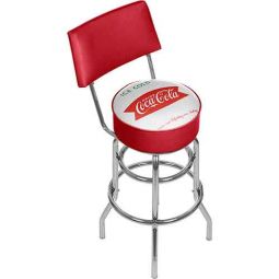 Fishtail Logo Red and White Coca-Cola Padded Swivel Bar Stool w/Back