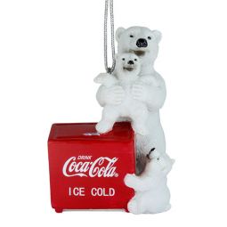 Coca-Cola Polar Bear and Cubs on Cooler Resin Ornament