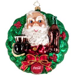 Christopher Radko Coca-Cola Santa in Wreath Ornament Holiday Toast