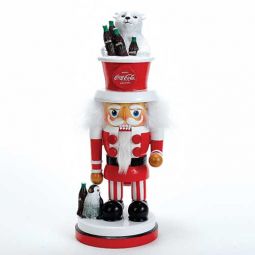 Kurt Adler Happy Holidays Coca-Cola Santa Nutcracker with Bear Hat Figurine (Damaged Box)