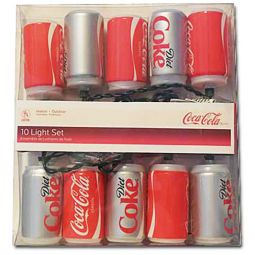 Kurt Adler Classic Coke and Diet Coke Cans Light Set of 10