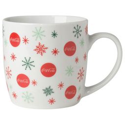 Coca-Cola Red Discs Stars Snowflakes Ceramic Mug 14 ounce