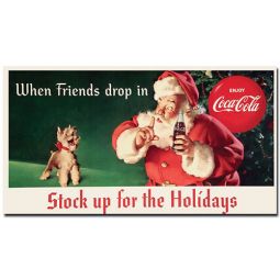 Coca-Cola Canvas Wall Print Santa with Dog Stock Up for the Holiday