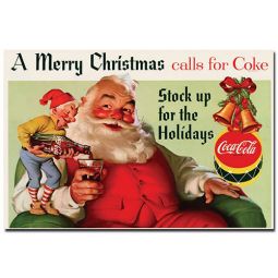 Coca-Cola Canvas Wall Print Santa Elf Merry Christmas Calls Coke