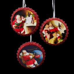 Kurt Adler Coca-Cola Santa Bottle Cap Ornaments Set 3