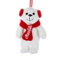 Kurt Adler Coca-Cola Plush Polar Bear with Red Ear Muffs Ornament