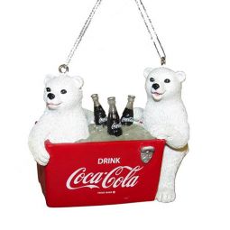 Kurt Adler Polar Bear Cubs in Coke Cooler Ornament