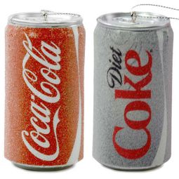 Kurt Adler Classic Coke and Diet Coke Flocked Cans Ornament Pair
