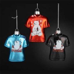 Kurt Adler Red Coca-Cola T-Shirt with Polar Bear Ornaments Set 3