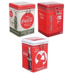 Lock Top Square Embossed Canister Coca-Cola Tins Set 3
