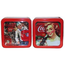 Retro Coca-Cola Galvanized Tin Box with Window Pair