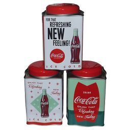 Retro Galvanized Coca-Cola Tea Caddy Tins Set 3