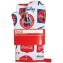 Red White and Coke Kitchen Linen Set - 2 Mitts and Terry Tea Towel