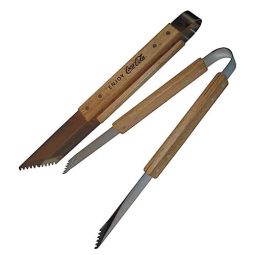 Wooden Handle Stainless Steel Coca-Cola BBQ Tongs