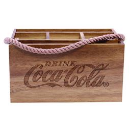 Coca-Cola Acacia Wood Utensil Caddy with Rope Handle