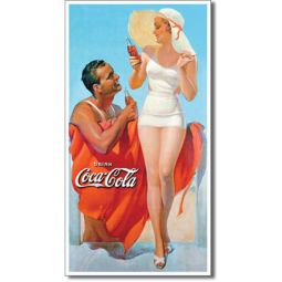 Man and Woman at the Beach Coca-Cola Tin Sign