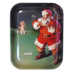 When Friends Drop In Coca-Cola Metal Serving Tray Santa with Dog