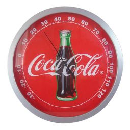 Round Coca-Cola Wood Contour Bottle Crown Thermometer
