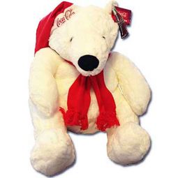 White Plush Coca-Cola Polar Bear with Scarf 24 inches