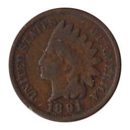 Indian Head Penny 1891 Bronze Coin Grade G