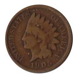 Indian Head Penny 1905 Bronze Coin Grade G