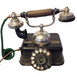 Antique Danish Metal Cradle Desk Phone with Rotary Dial circa 1920
