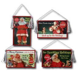 Kurt Adler Coca-Cola Santa Wood Plaque Ornaments Set 4
